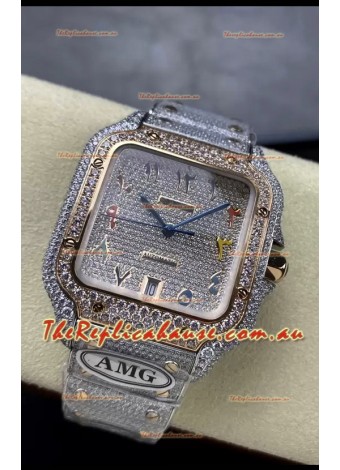 Cartier "Santos De Cartier" 904L Steel Diamonds Colored Arabic Dial 1:1 Mirror Replica - 40MM - Genuine Diamonds