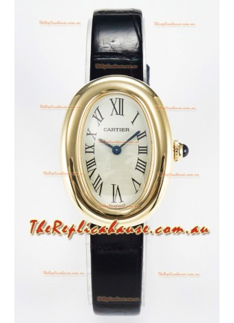 Cartier Baignoire Yellow Gold 1:1 Super Clone Swiss Replica Watch Black Strap
