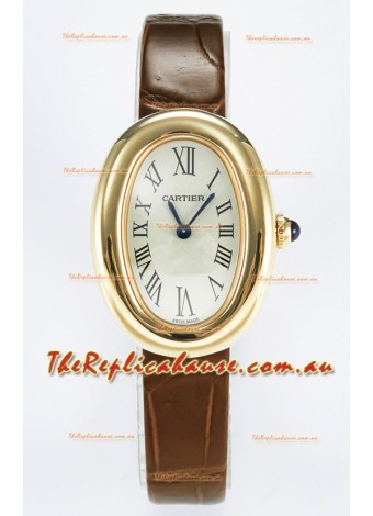 Cartier Baignoire Yellow Gold 1:1 Super Clone Swiss Replica Watch Brown Strap