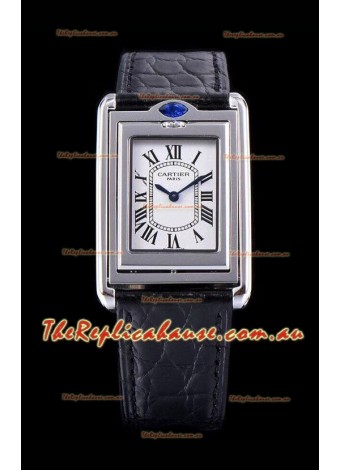 Cartier Tank Reversible Swiss Quartz Replica Watch in Steel Casing - Black Strap