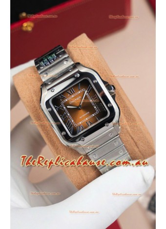 Cartier Santos De Cartier 904L Steel Brown Dial 1:1 Mirror Replica - 35MM Stainless Steel Watch