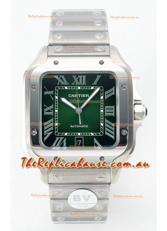 Cartier Santos De Cartier 904L Steel Green Dial Super Clone Replica 40MM Watch 