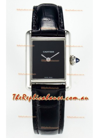 Tank Must Cartier Super Clone Edition 29MM Watch in Steel Casing Black Dial 