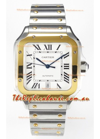 Cartier Santos De Cartier Two Tone 904L Steel White Dial Super Clone Replica 40MM Watch 