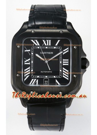 Cartier Santos De Cartier DLC Coating on Steel Black Dial Super Clone Replica 40MM Watch 