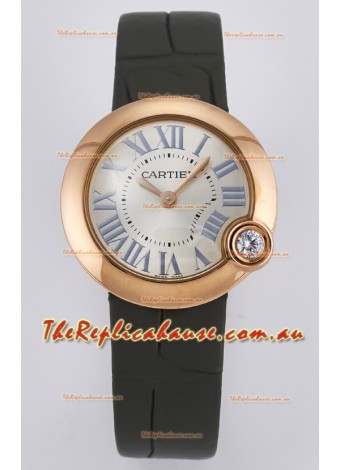 Ballon Blanc De Cartier Super Clone Watch 30MM in Rose Gold Casing Green Strap