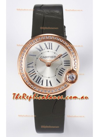 Ballon Blanc De Cartier Super Clone Watch 30MM in Rose Gold Casing Green Strap