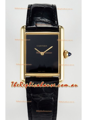 Tank Must Cartier Super Clone Edition 33.7MM Watch in Yellow Gold Casing Black Dial 