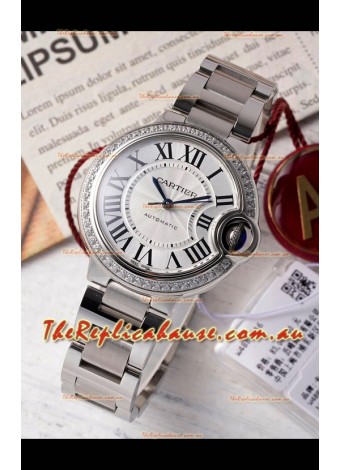Ballon De Cartier Swiss Automatic 1:1 Mirror Quality 33MM in Steel Casing Diamonds Bezel