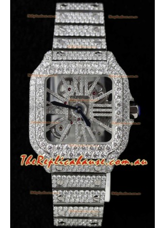 Santos De Cartier Watch in Skeleton Dial - MOSSANITES Paved Edition Swiss Replica Watch