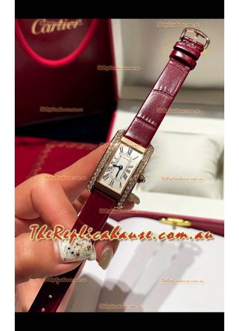Cartier Tank Americaine Ladies Swiss Quartz Watch 1:1 Mirror Replica Rose Gold Casing