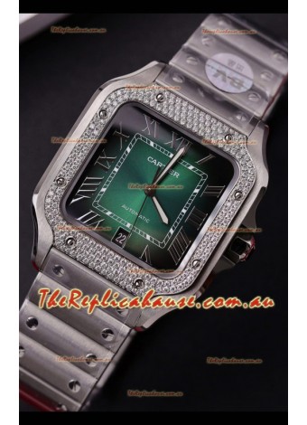 Cartier Santos De Cartier 904L Steel Green Dial Super Clone Replica 40MM Watch 