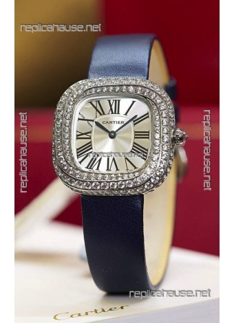 Coussin De Cartier Steel Watch Swiss Replica Watch Blue Strap 