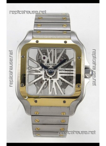 Santos De Cartier Super Clone Watch in Skeleton Dial Two Tone Casing Watch 