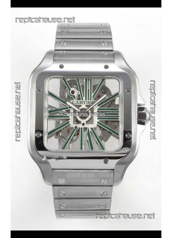 Santos De Cartier Super Clone Watch in Skeleton Dial Stainless Steel Case
