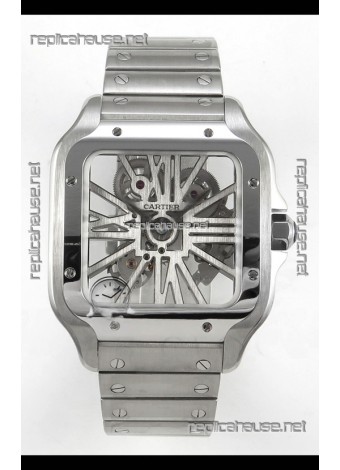 Santos De Cartier Super Clone Watch in Skeleton Dial Stainless Steel Case