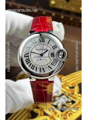 Ballon De Cartier Swiss Automatic 1:1 Mirror Quality 33MM in Burgundy Strap
