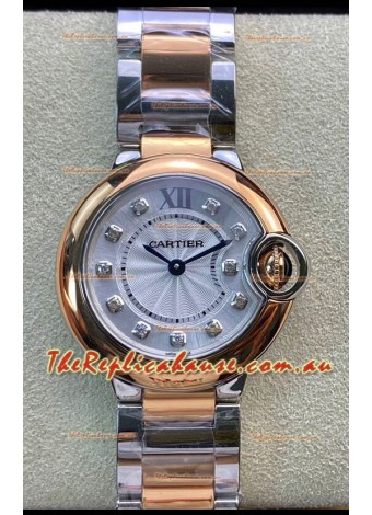 Ballon De Cartier Swiss Quartz 1:1 Mirror Quality 28MM in 2 Tone Rose Gold Casing
