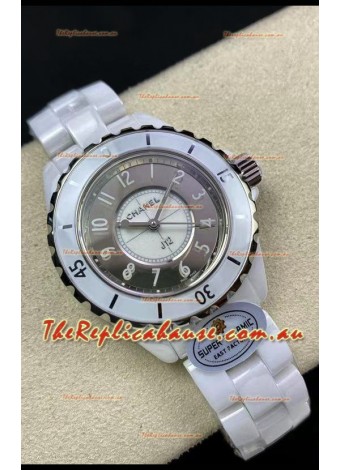 Chanel J12 Ladies White Ceramic Casing 2 Tone Dial Watch 1:1 Mirror Replica Watch