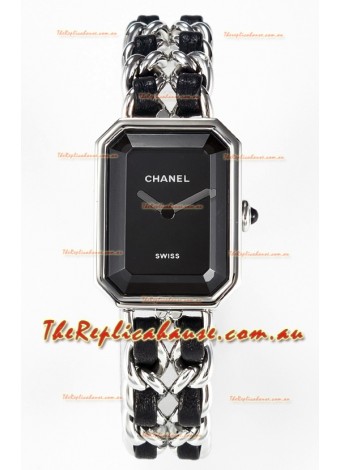Chanel Premiere Iconic Chain Watch in Black & Steel Chains Swiss Quartz Watch