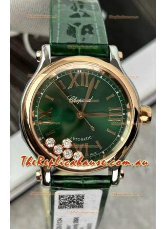 Chopard Super Clone Happy Sport Rose Gold Watch in Green Dial - Automatic Movement 36MM