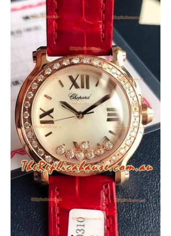 Chopard Happy Rose Gold Swiss Quartz Watch 1:1 Mirror Replica - Genuine Diamonds 