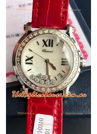 Chopard Happy Stainless Steel Swiss Quartz Watch 1:1 Mirror Replica - Genuine Diamonds 