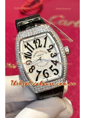 Franck Muller V32 Swiss Quartz Mossanite 1:1 Replica Watch 36MM Black Numerals