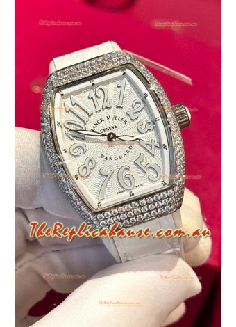 Franck Muller V32 Swiss Quartz Mossanite 1:1 Replica Watch 36MM White Numerals