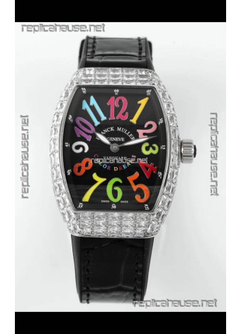Franck Muller Vanguard V32 Black Dial - Color Dreams with Diamonds Casing Swiss Replica