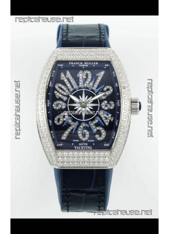 Franck Muller Vanguard V32 Blue Dial - Diamonds Casing Swiss Replica Watch