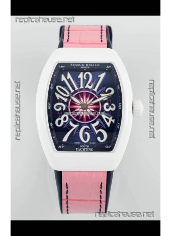 Franck Muller Vanguard Yachting V32 Ceramic Casing Pink Dial/Strap Swiss Replica Watch 