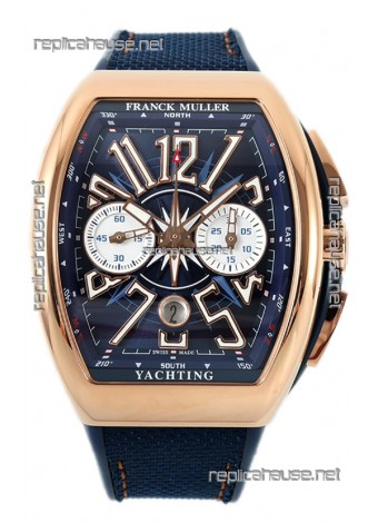 Franck Muller Vanguard V45 Chronograph 904L Rose Gold Blue Dial Swiss Watch