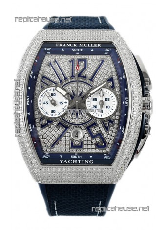 Franck Muller Vanguard V45 Chronograph 904L Steel Diamonds Embedded Dial Swiss Replica