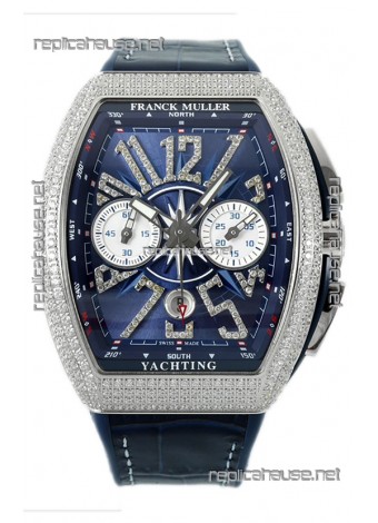 Franck Muller Vanguard V45 Chronograph 904L Steel Blue Dial with Diamonds Swiss Watch