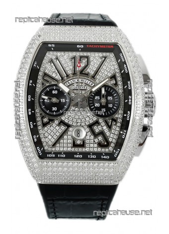 Franck Muller Vanguard V45 Chronograph 904L Steel Diamonds Embedded Dial Swiss Replica