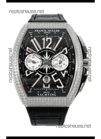 Franck Muller Vanguard V45 Chronograph 904L Steel Black Dial with Diamonds Swiss Watch