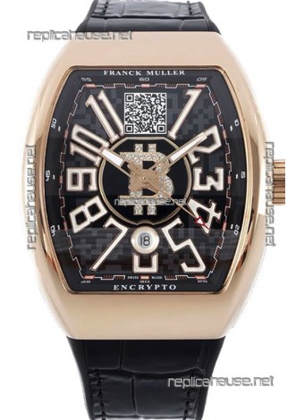 Franck Muller Vanguard Encrypto BTC V45 Rose Gold Casing Swiss Replica Watch