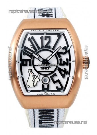Franck Muller "Fr2nck" Vanguard Rabbit Edition Swiss Replica Watch in Rose Gold Casing