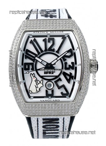 Franck Muller "Fr2nck" Vanguard Rabbit Edition Swiss Replica Watch in Diamonds Bezel