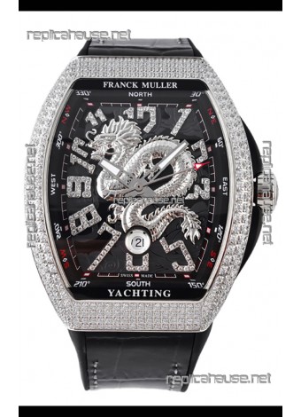 Franck Muller Vanguard Yachting Dragon V45 Black Dial in Diamonds Bezel Swiss Replica