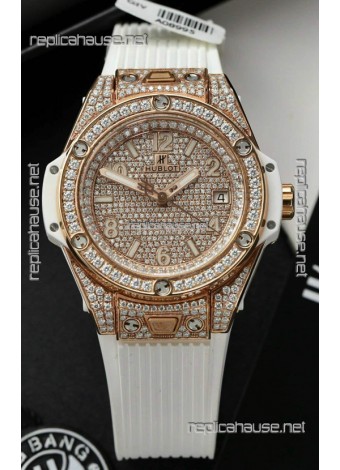Hublot Big Bang One Click Diamonds Paved Dial Rose Gold Swiss Replica Watch 39MM
