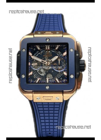 Hublot Square Bang Unico Rose Gold Blue Ceramic Chronograph Watch 1:1 Mirror Replica