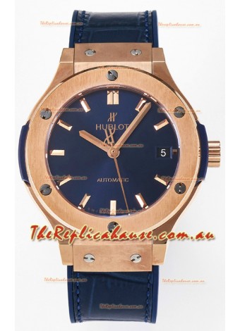 Hublot Super Clone Classic Fusion Rose Gold 38MM 1:1 Mirror Replica Watch Blue Dial
