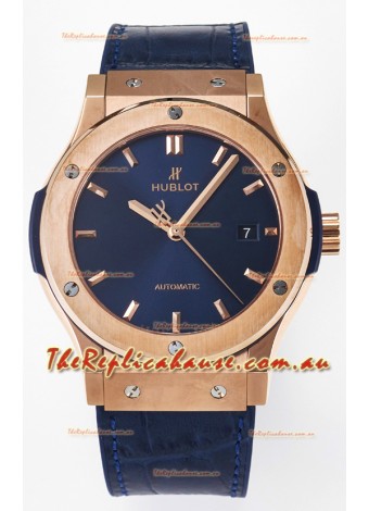 Hublot Super Clone Classic Fusion Rose Gold 42MM 1:1 Mirror Replica Watch Blue Dial
