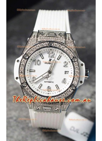 Hublot Big Bang One Click Mossanites Paved Casing Swiss Replica Watch White Dial