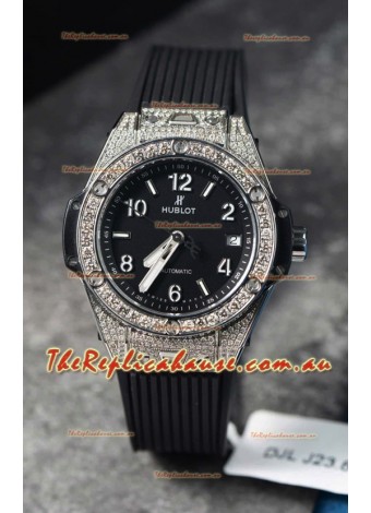 Hublot Big Bang One Click Mossanites Paved Casing Swiss Replica Watch Black Dial