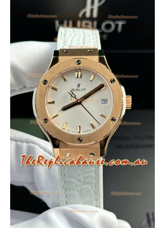 Hublot Super Clone Classic Fusion Rose Gold 33MM 1:1 Mirror Replica Watch White Dial