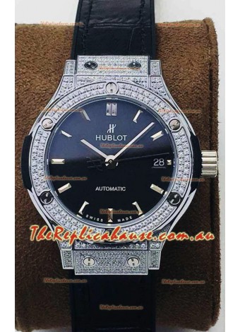 Hublot Classic Fusion Diamonds Steel Black Dial 38MM Swiss Replica Watch 1:1 Mirror Quality