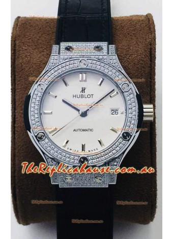 Hublot Classic Fusion Diamonds Steel White Dial 38MM Swiss Replica Watch 1:1 Mirror Quality